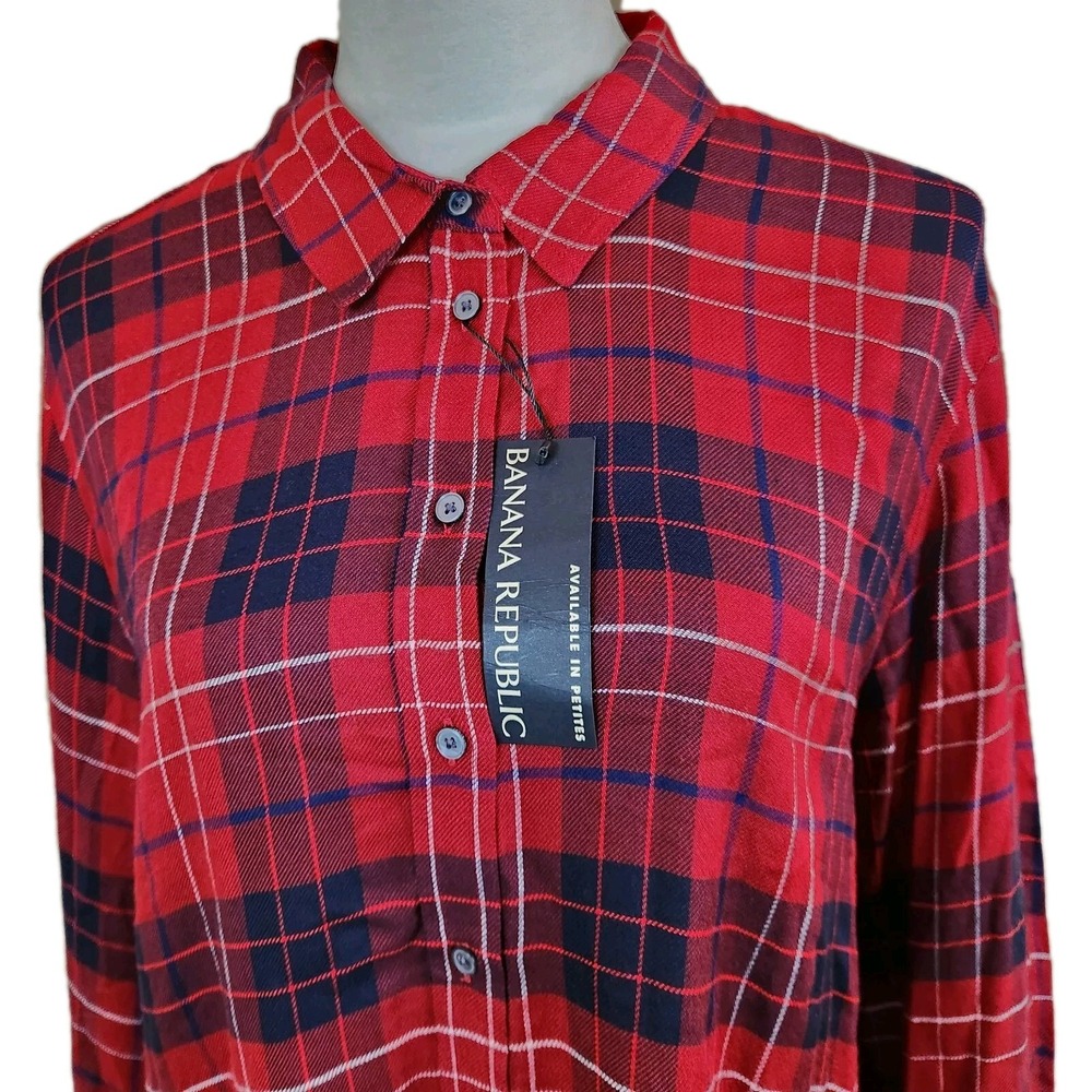 NWT Banana Republic Womens XL Dillon Classic Fit Flannel Shirt Red Plaid Top $79